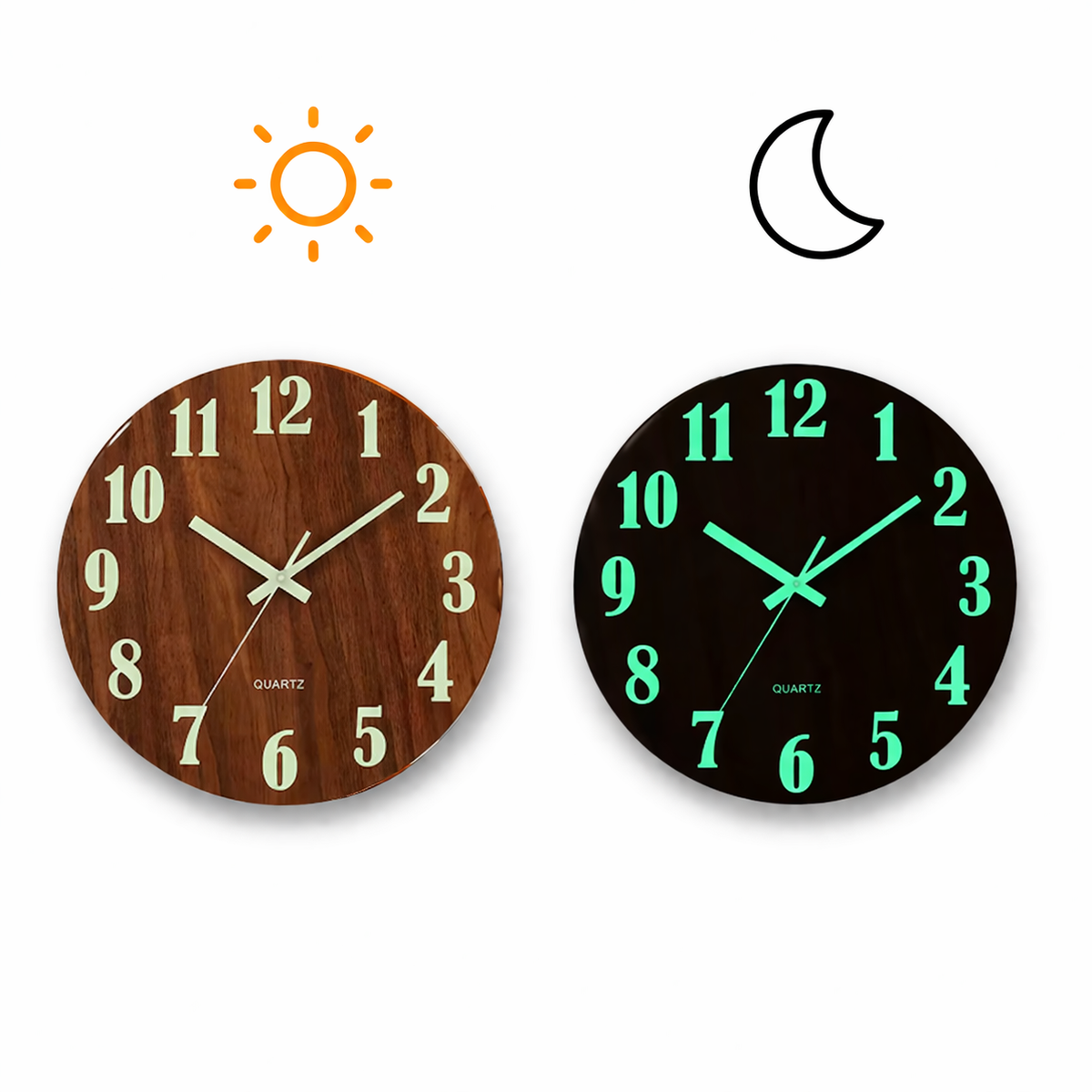 Horloge Murale Bois Silencieuse Lumineuse 30 cm — 3 Modèles