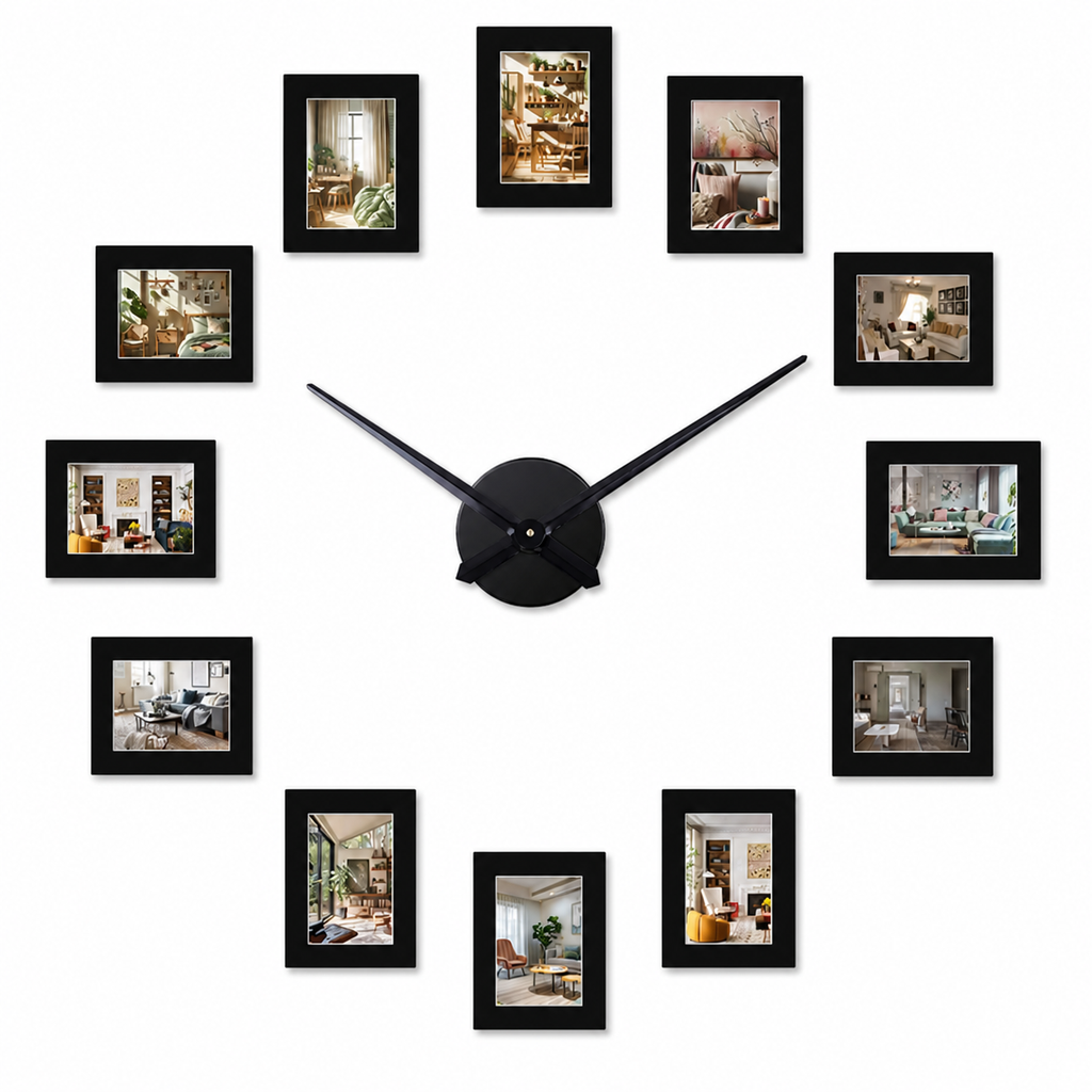 Horloge Murale Métal 120 cm avec Cadres Photo — Silencieuse