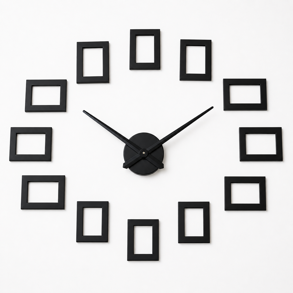 Horloge Murale Métal 120 cm avec Cadres Photo — Silencieuse