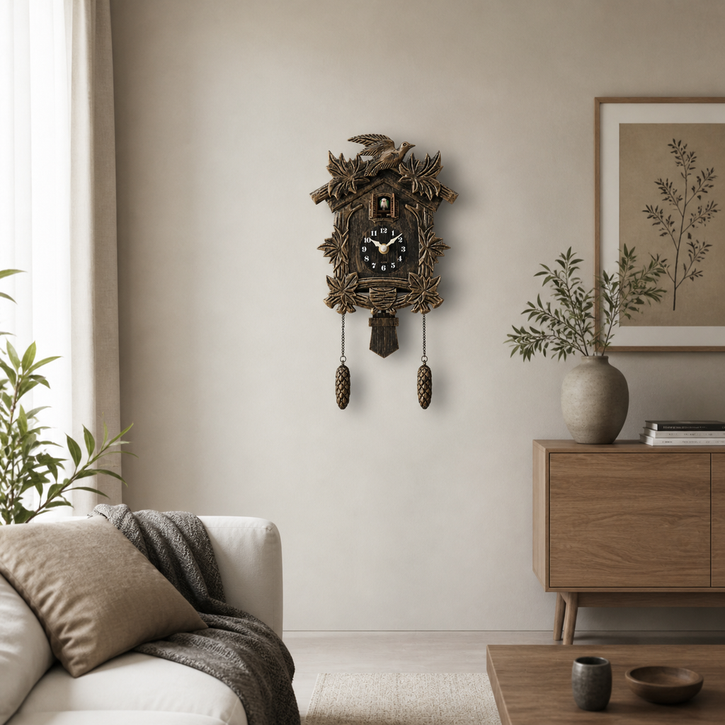 Horloge Murale Coucou Résine 38 cm Pendule Sonore