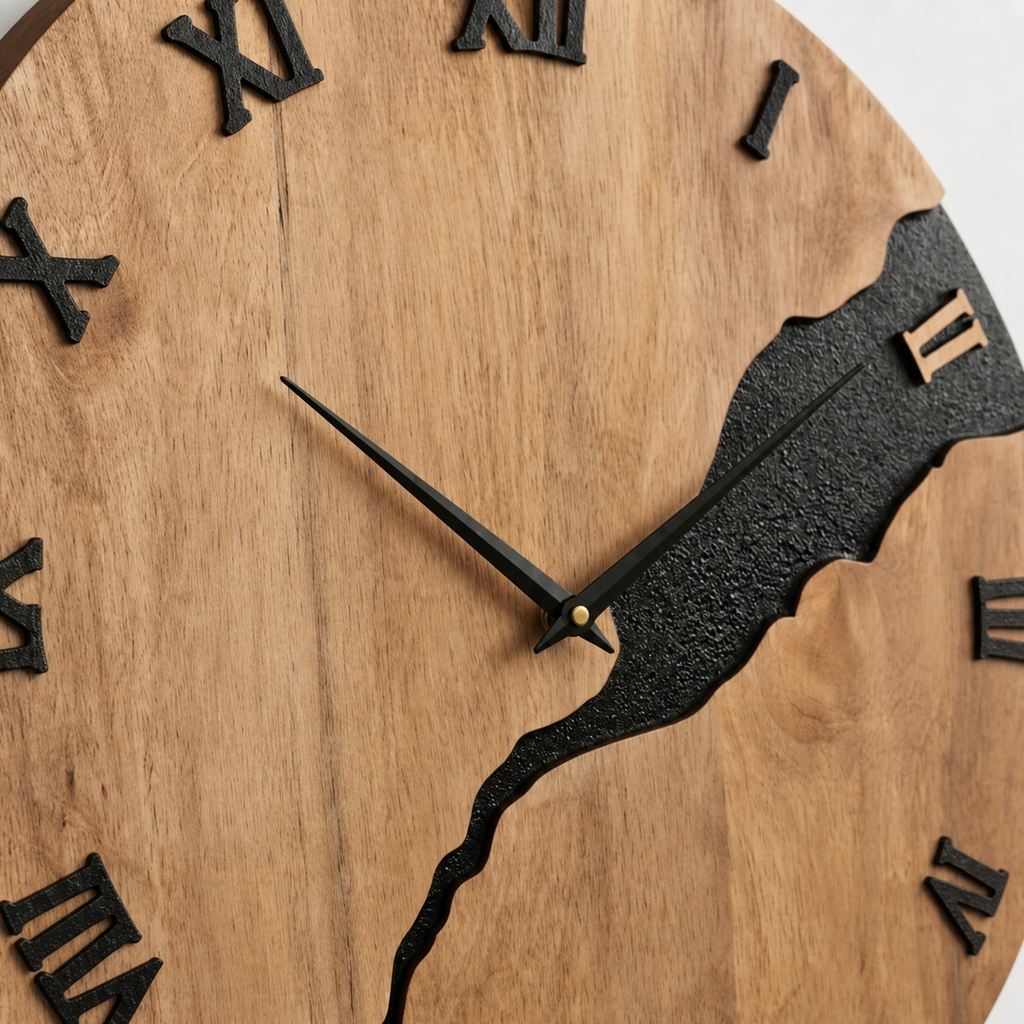 Horloge Murale Bois Silencieuse 30 cm Motif Craquelure — 5 Modèles