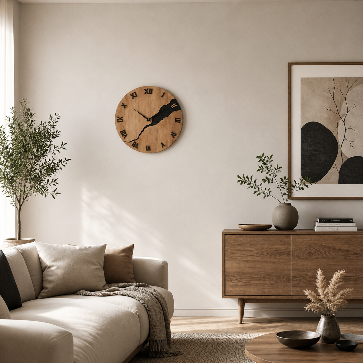 Horloge Murale Bois Silencieuse 30 cm Motif Craquelure — 5 Modèles