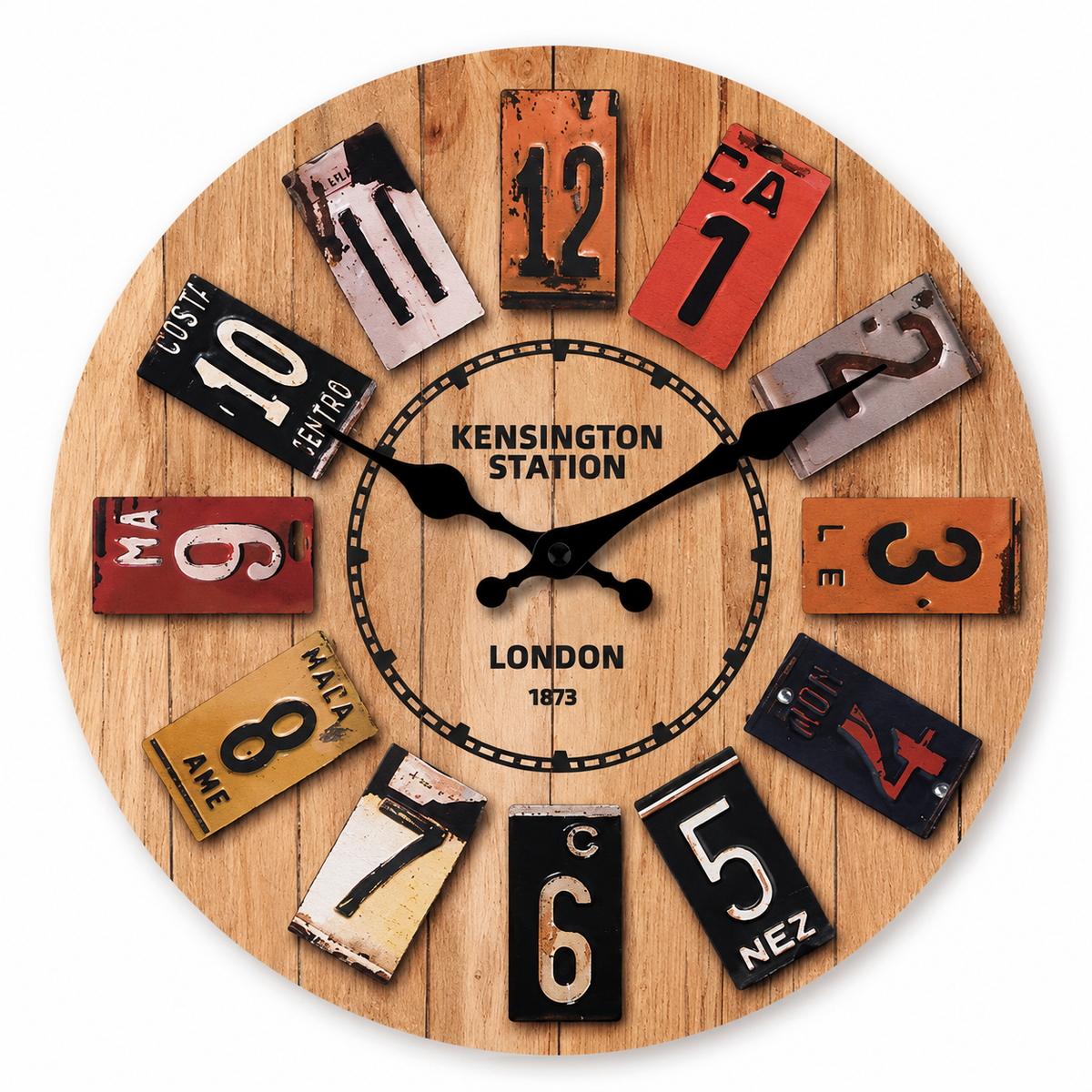 Horloge Murale Bois Silencieuse Motif Plaques — 4 Tailles