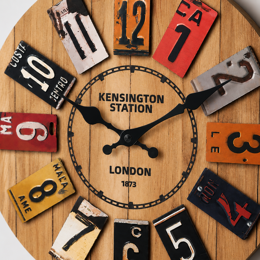 Horloge Murale Bois Silencieuse Motif Plaques — 4 Tailles