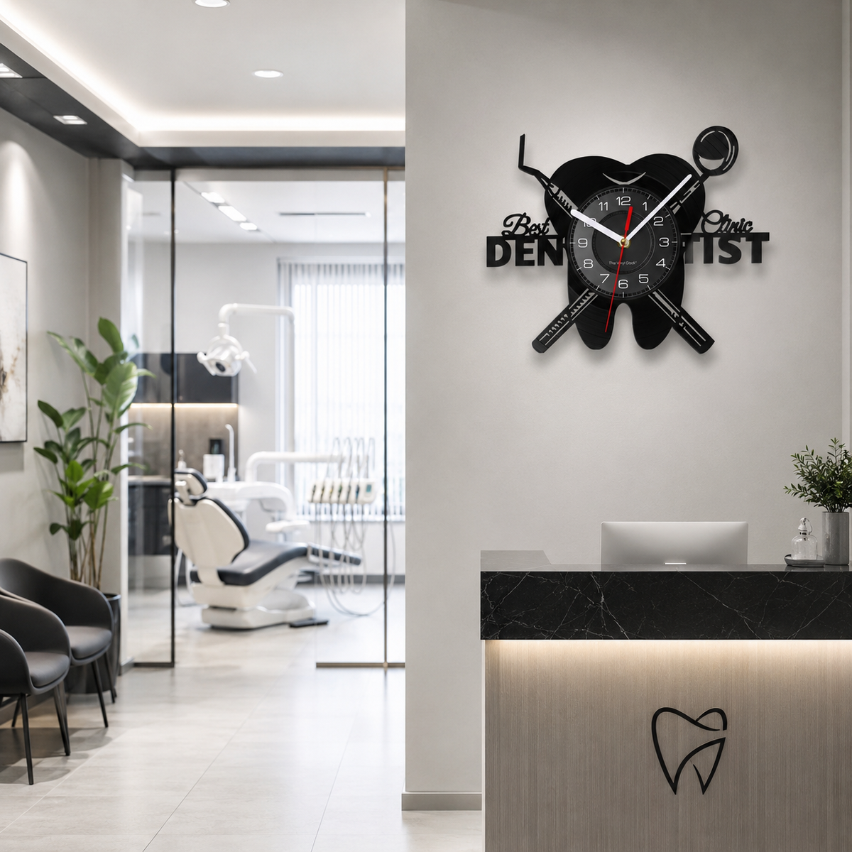 Horloge Murale Vinyle Silencieuse 30 cm Motif Dentiste — 8 Modèles