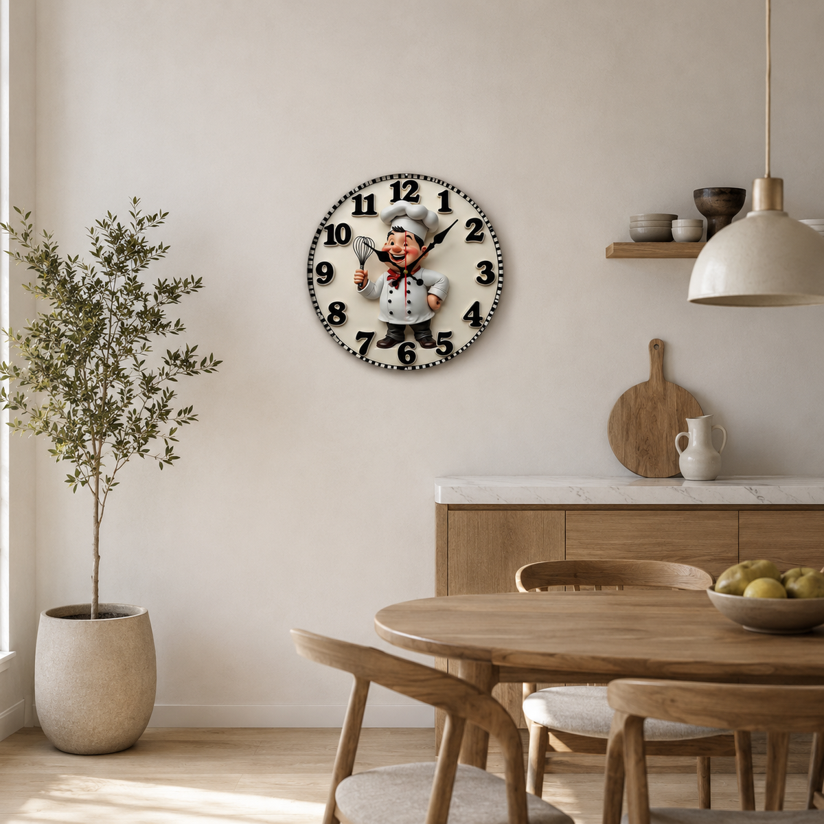Horloge Murale Cuisine Bambou & Bois 25cm 30cm Mécanisme Silencieux 4 Modèles