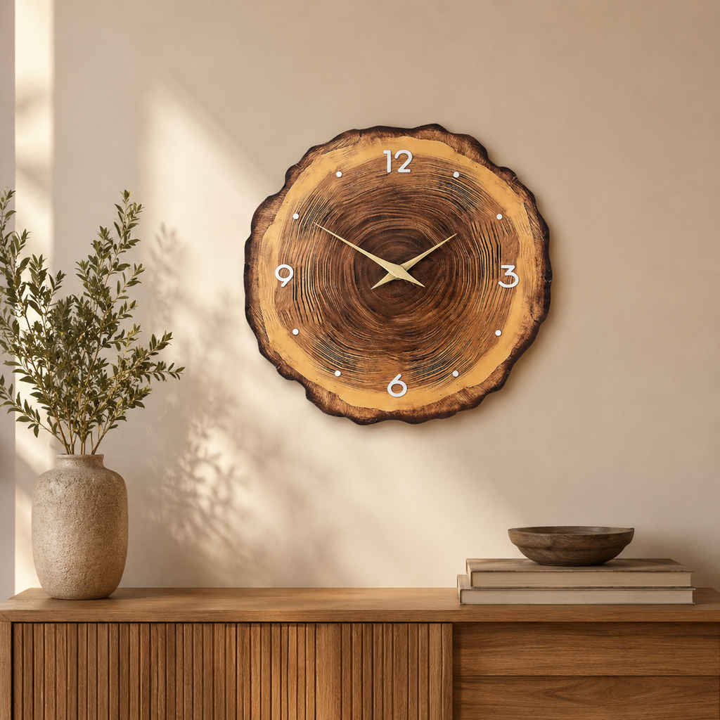 Horloge Murale Bois Tranche d'Arbre 30cm 35cm 40cm Mécanisme Silencieux