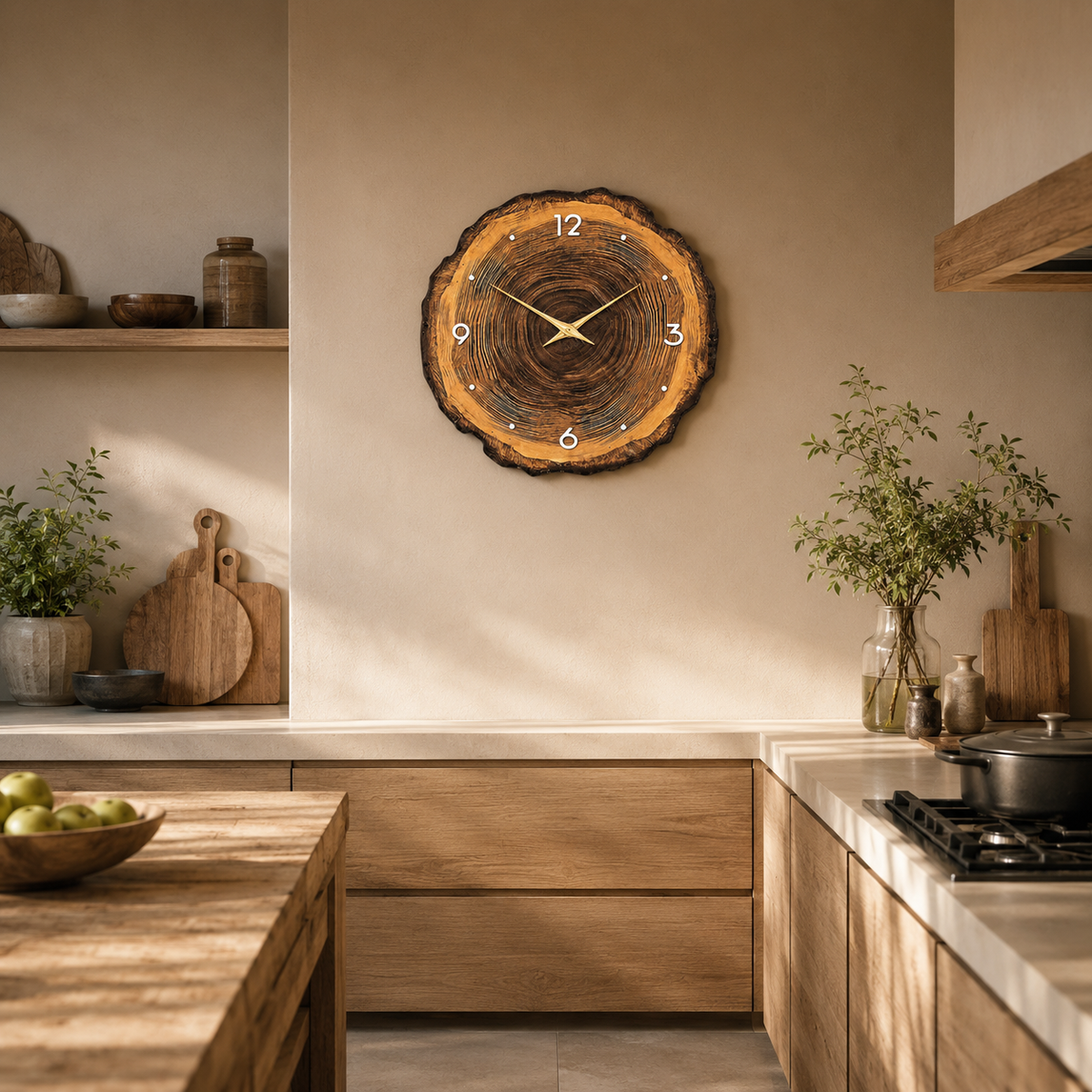 Horloge Murale Bois Tranche d'Arbre 30cm 35cm 40cm Mécanisme Silencieux