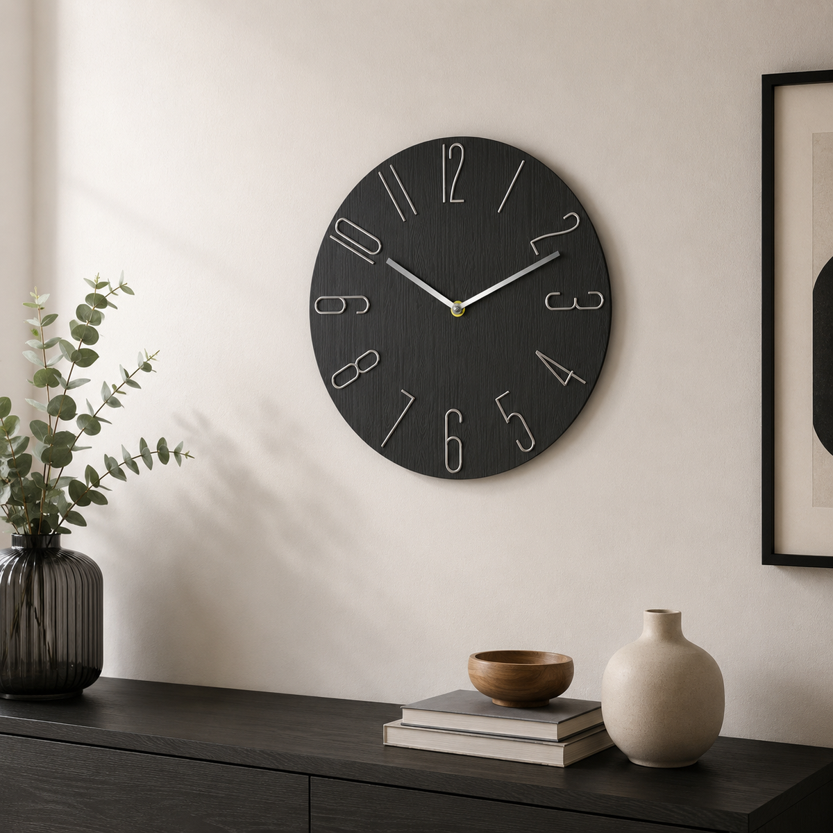 Horloge Murale Minimaliste 30cm Chiffres Relief 3 Modèles Mécanisme Silencieux