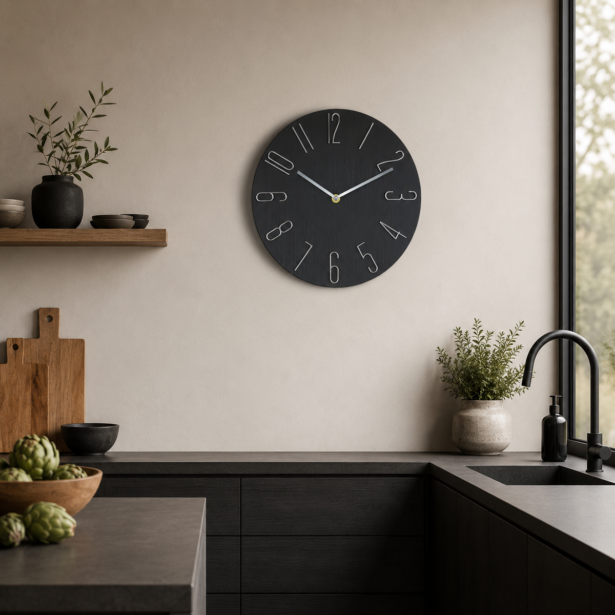 Horloge Murale Minimaliste 30cm Chiffres Relief 3 Modèles Mécanisme Silencieux