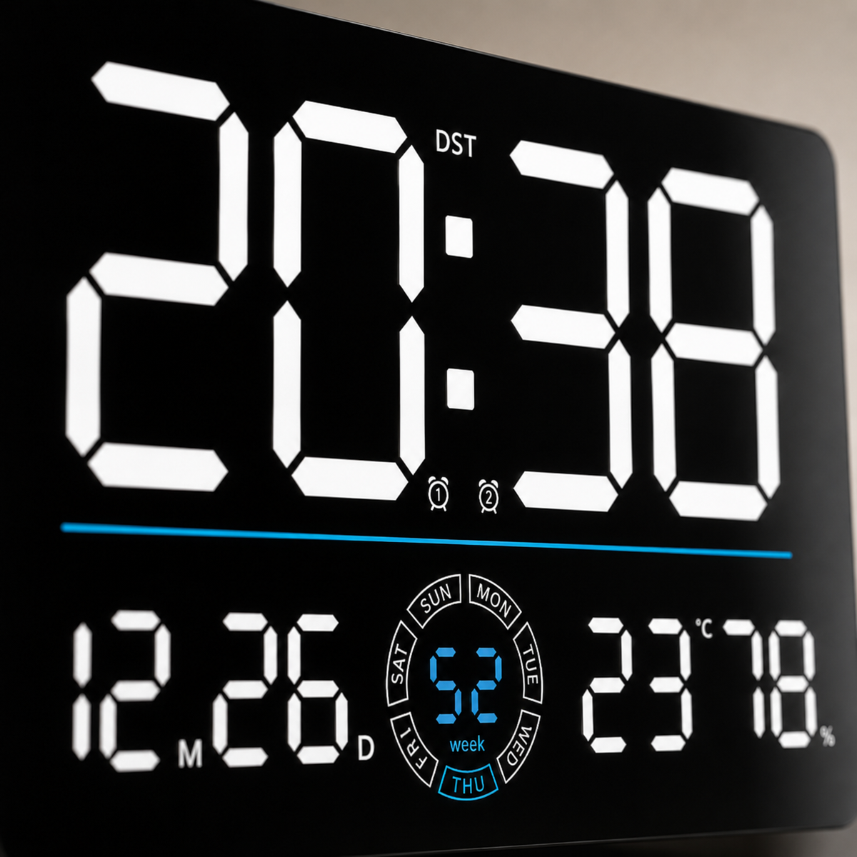 Horloge Murale Numérique LED 33cm Bluetooth Date Température 5 Modèles