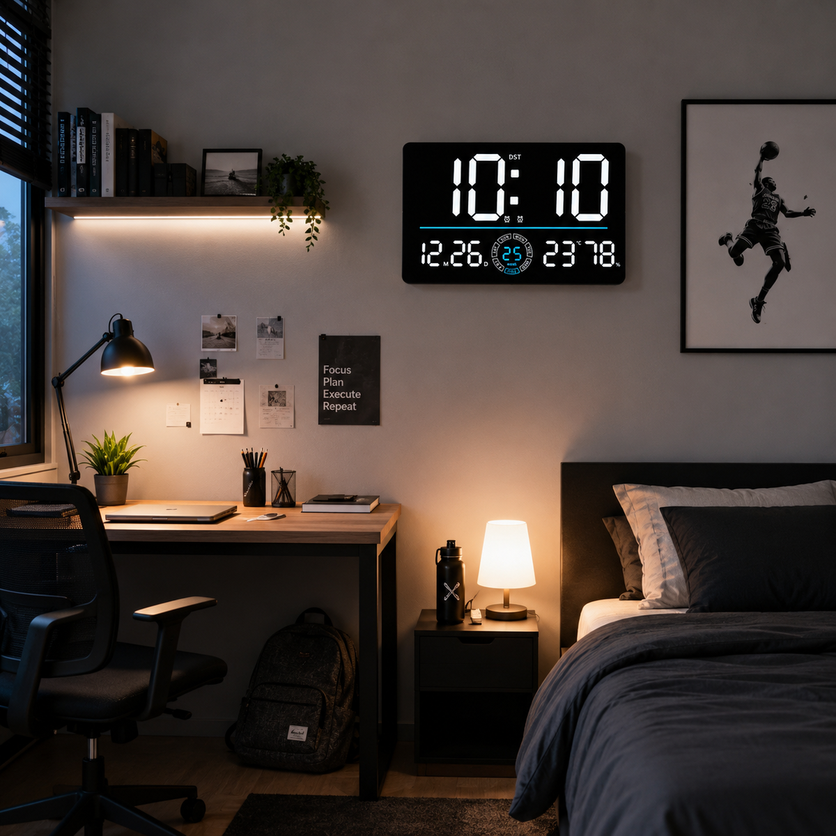 Horloge Murale Numérique LED 33cm Bluetooth Date Température 5 Modèles
