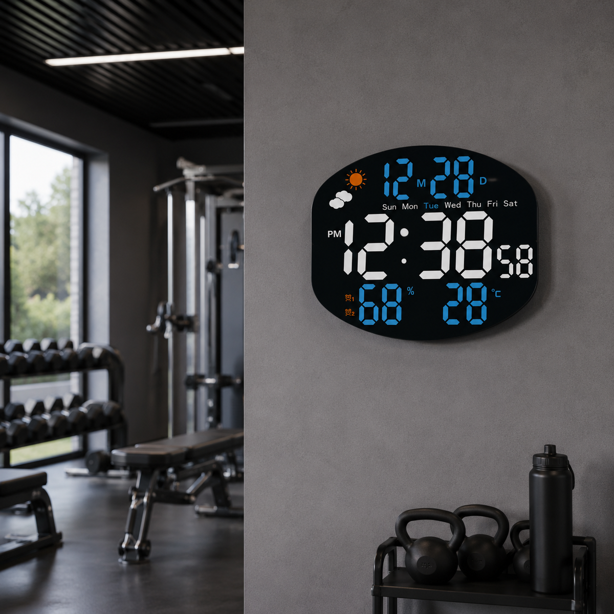 Horloge Murale Numérique LED 25,6cm Capteur Météo Télécommande 4 Modèles
