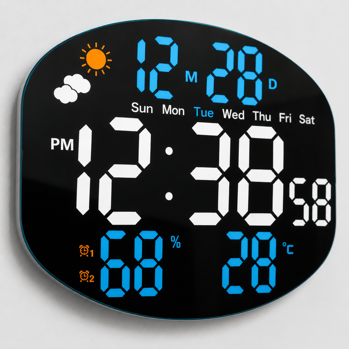 Horloge Murale Numérique LED 25,6cm Capteur Météo Télécommande 4 Modèles