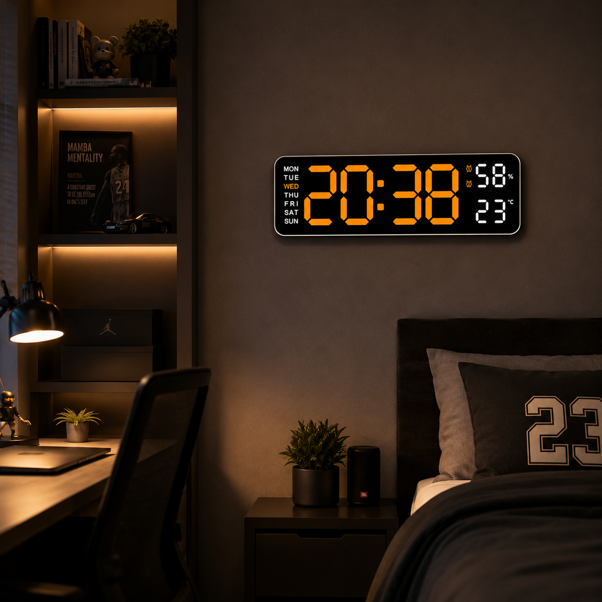 Horloge Murale Numérique LED 22,8cm Température Hygrométrie 10 Modèles