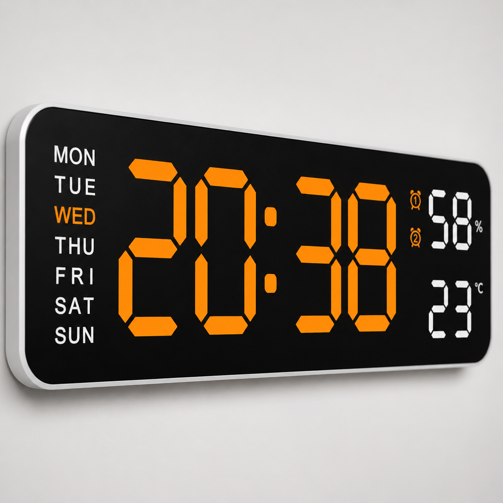 Horloge Murale Numérique LED 22,8cm Température Hygrométrie 10 Modèles