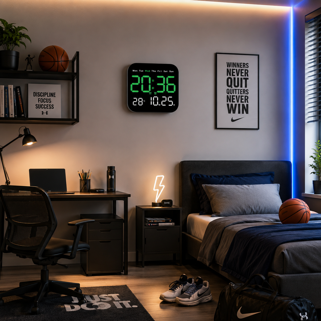 Horloge Murale Numérique LED 18,5cm Carrée Température Date 2 Modèles