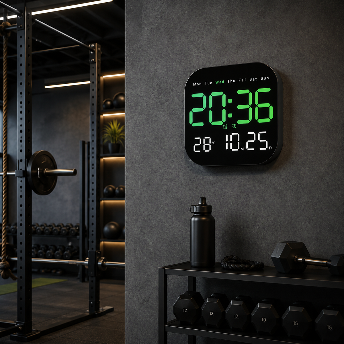 Horloge Murale Numérique LED 18,5cm Carrée Température Date 2 Modèles