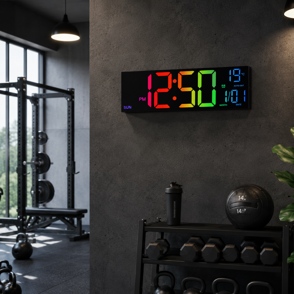 Horloge Murale Numérique LED RGB 41cm 9 Couleurs Double Alarme 2 Modèles