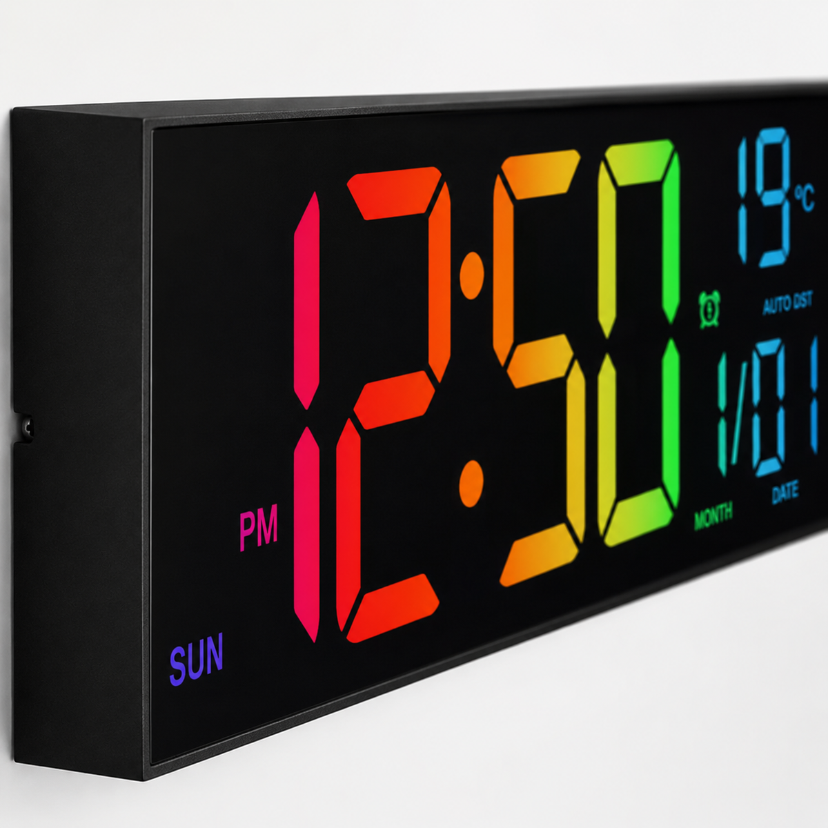 Horloge Murale Numérique LED RGB 41cm 9 Couleurs Double Alarme 2 Modèles