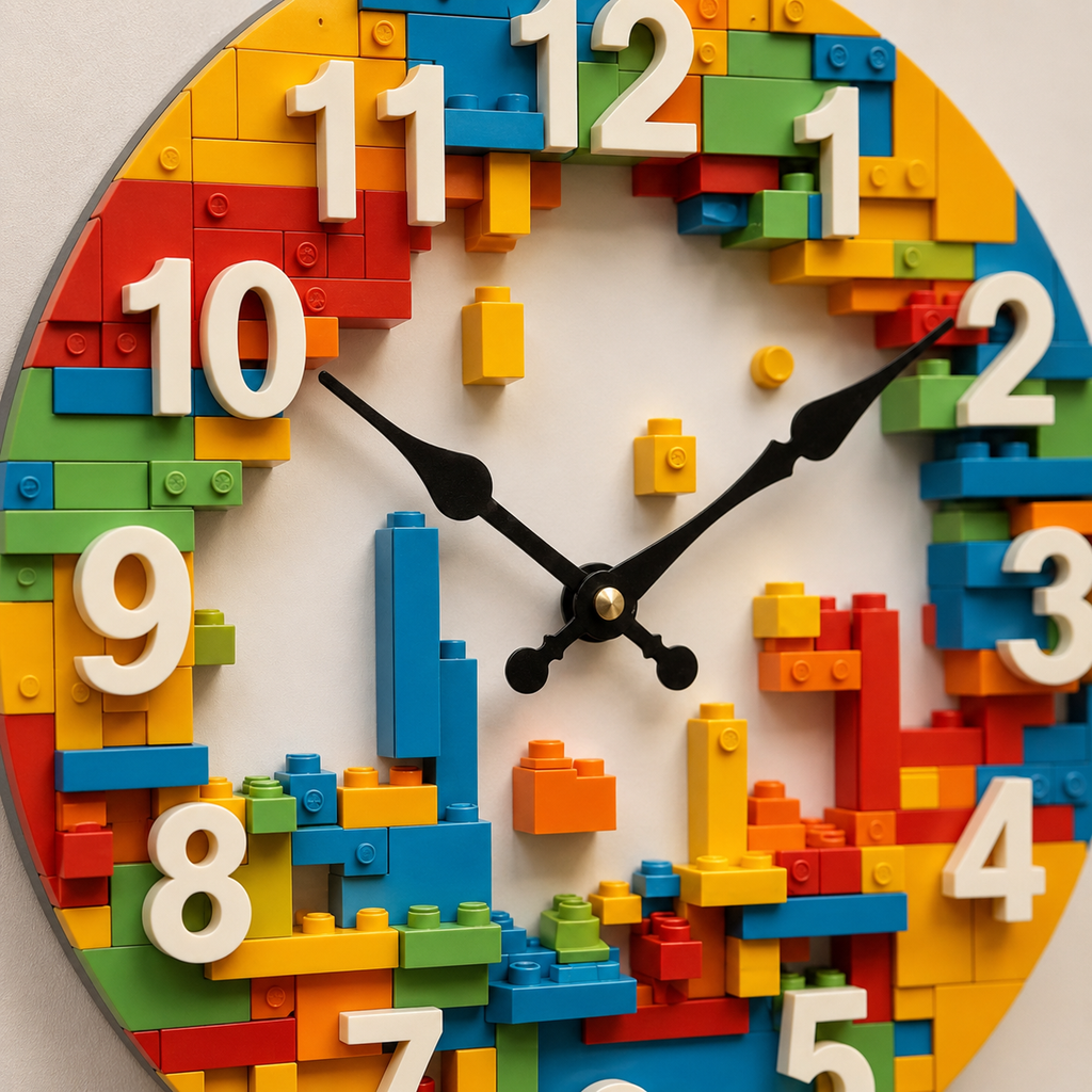 Horloge Murale Enfant Décor Briques 30cm Mécanisme Quartz