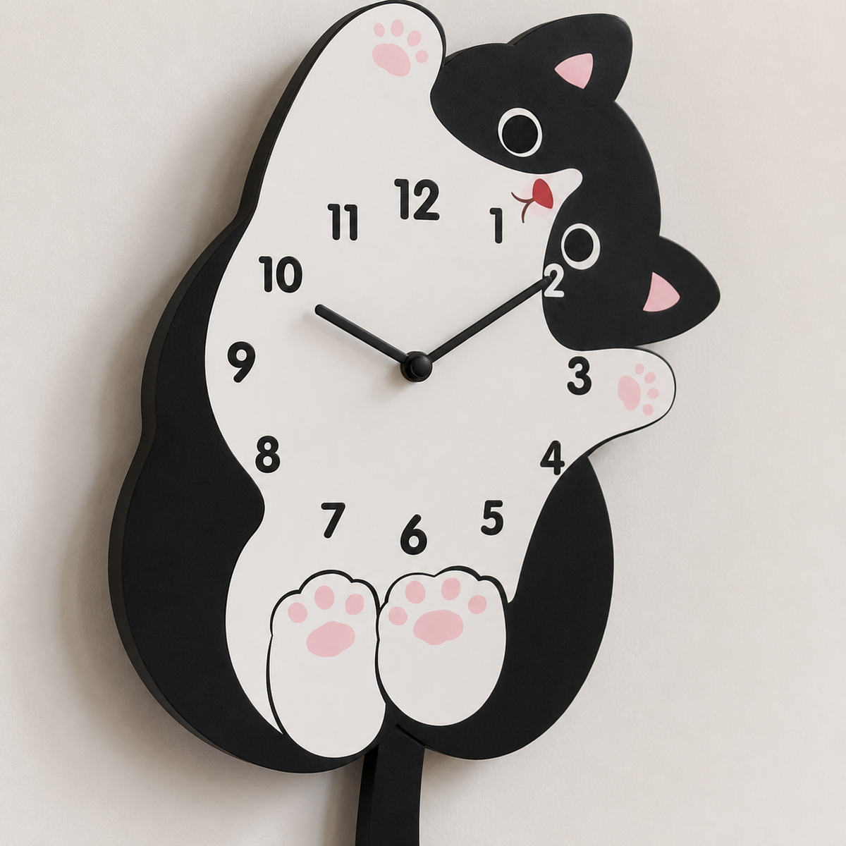 Horloge Murale Chat Pendule Balançoire Mécanisme Silencieux