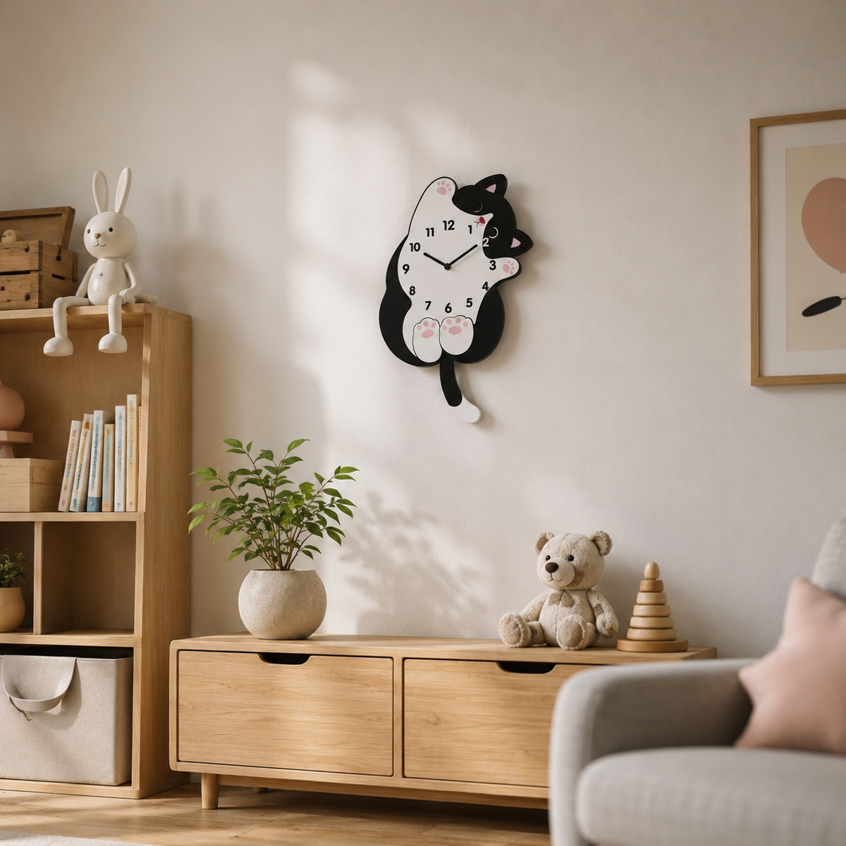 Horloge Murale Chat Pendule Balançoire Mécanisme Silencieux