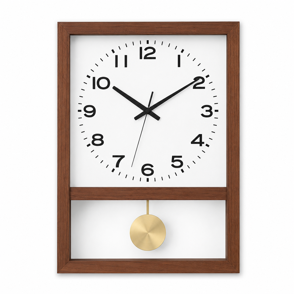 Horloge Murale à Balancier Bois & Bambou 25×37,5cm Mécanisme Silencieux