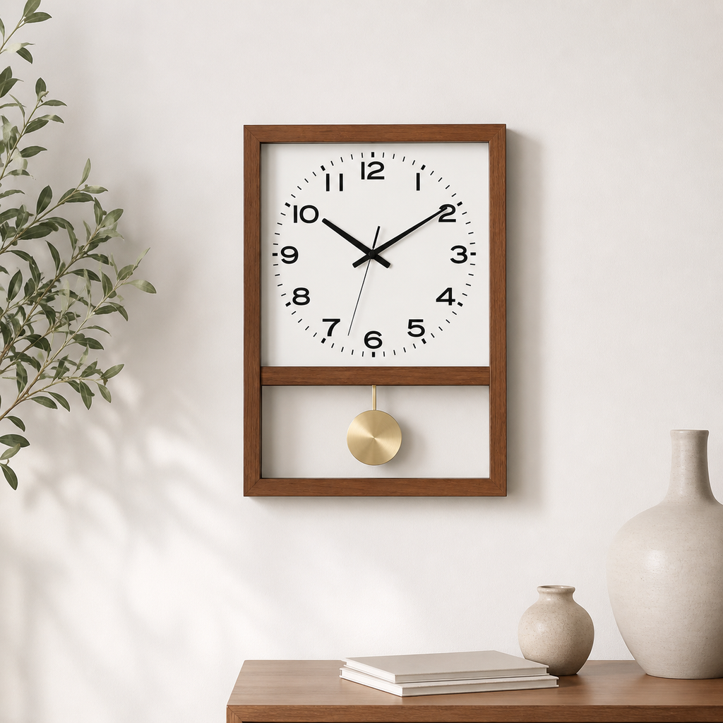 Horloge Murale à Balancier Bois & Bambou 25×37,5cm Mécanisme Silencieux