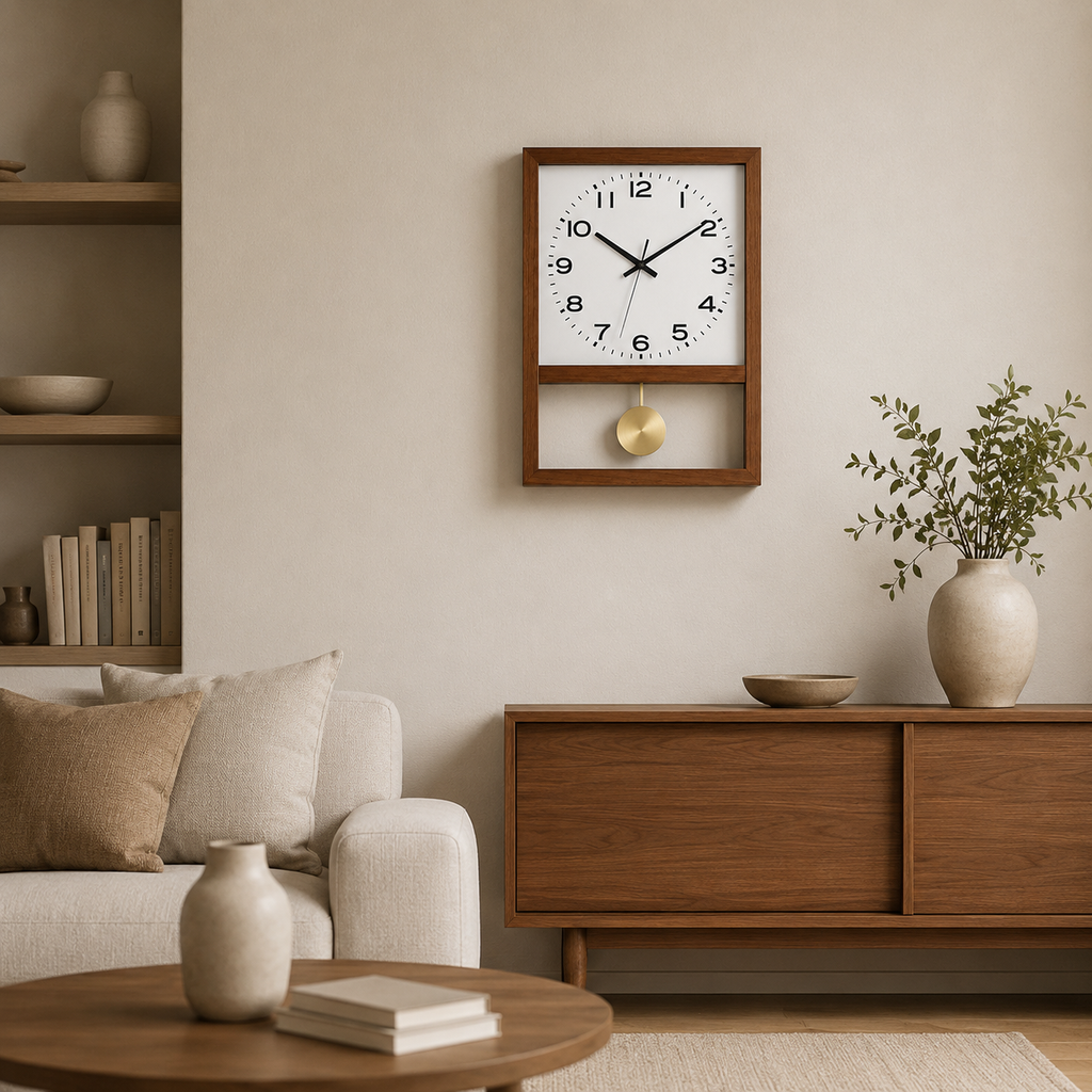 Horloge Murale à Balancier Bois & Bambou 25×37,5cm Mécanisme Silencieux