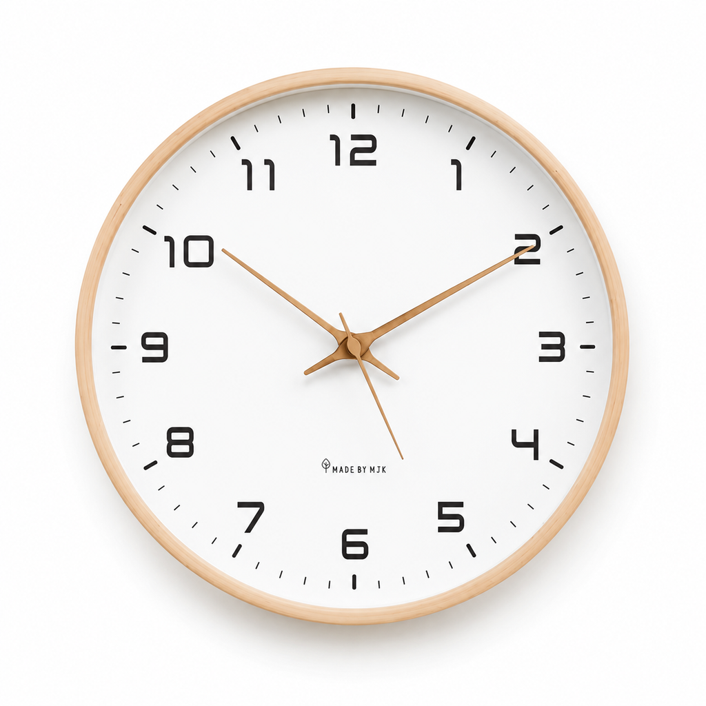 Horloge Murale Ronde Bois Nordique 30cm Mécanisme Silencieux 4 Modèles