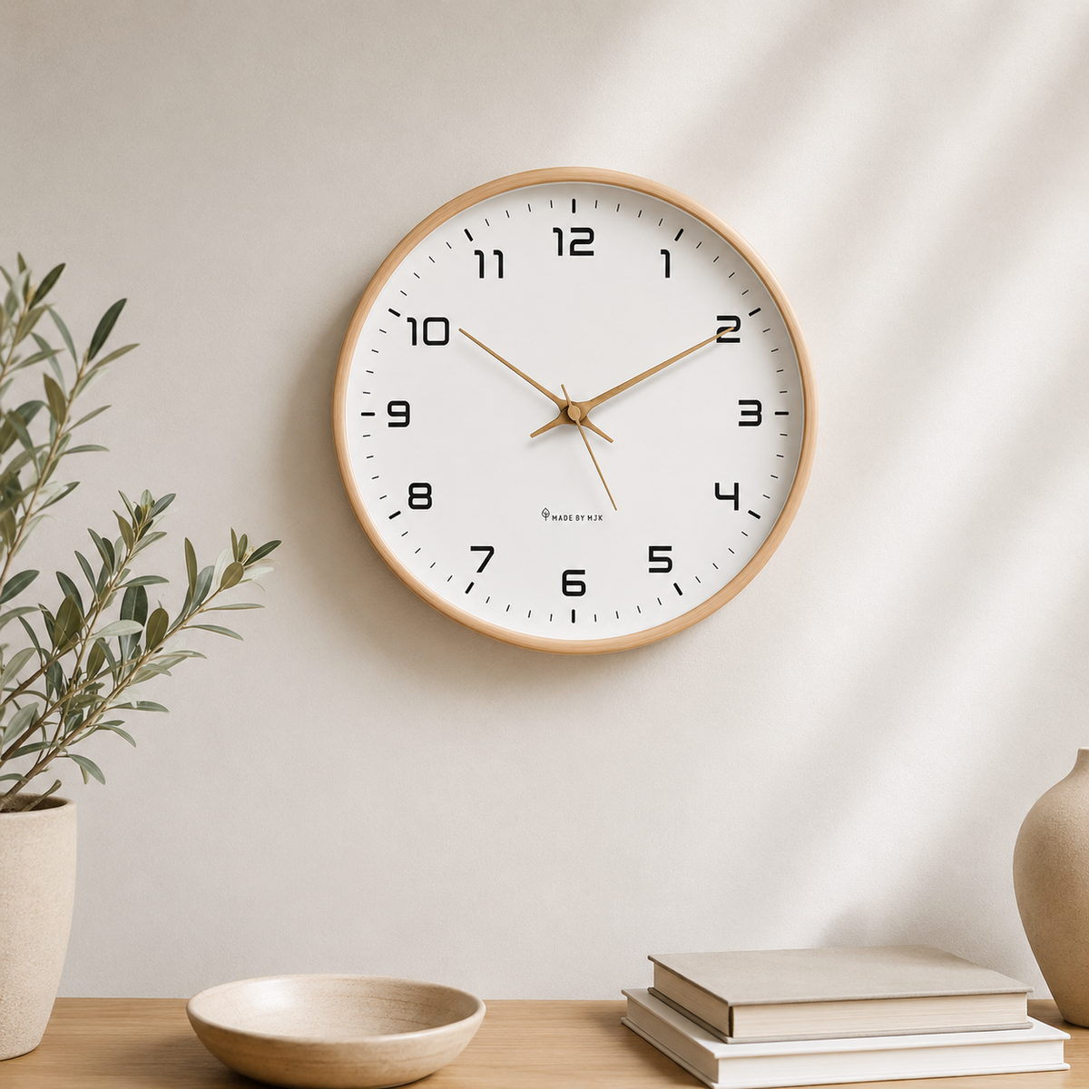 Horloge Murale Ronde Bois Nordique 30cm Mécanisme Silencieux 4 Modèles