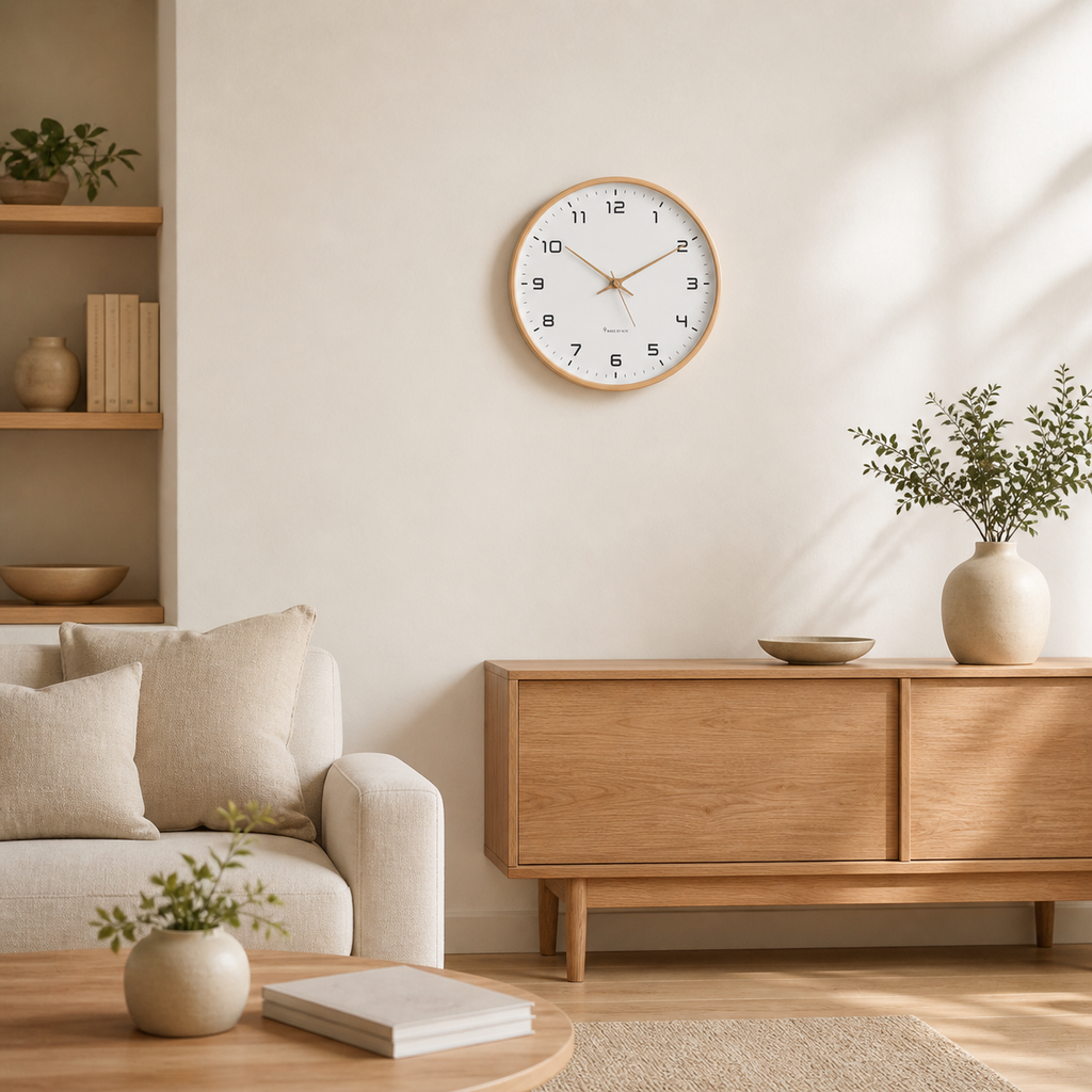 Horloge Murale Ronde Bois Nordique 30cm Mécanisme Silencieux 4 Modèles