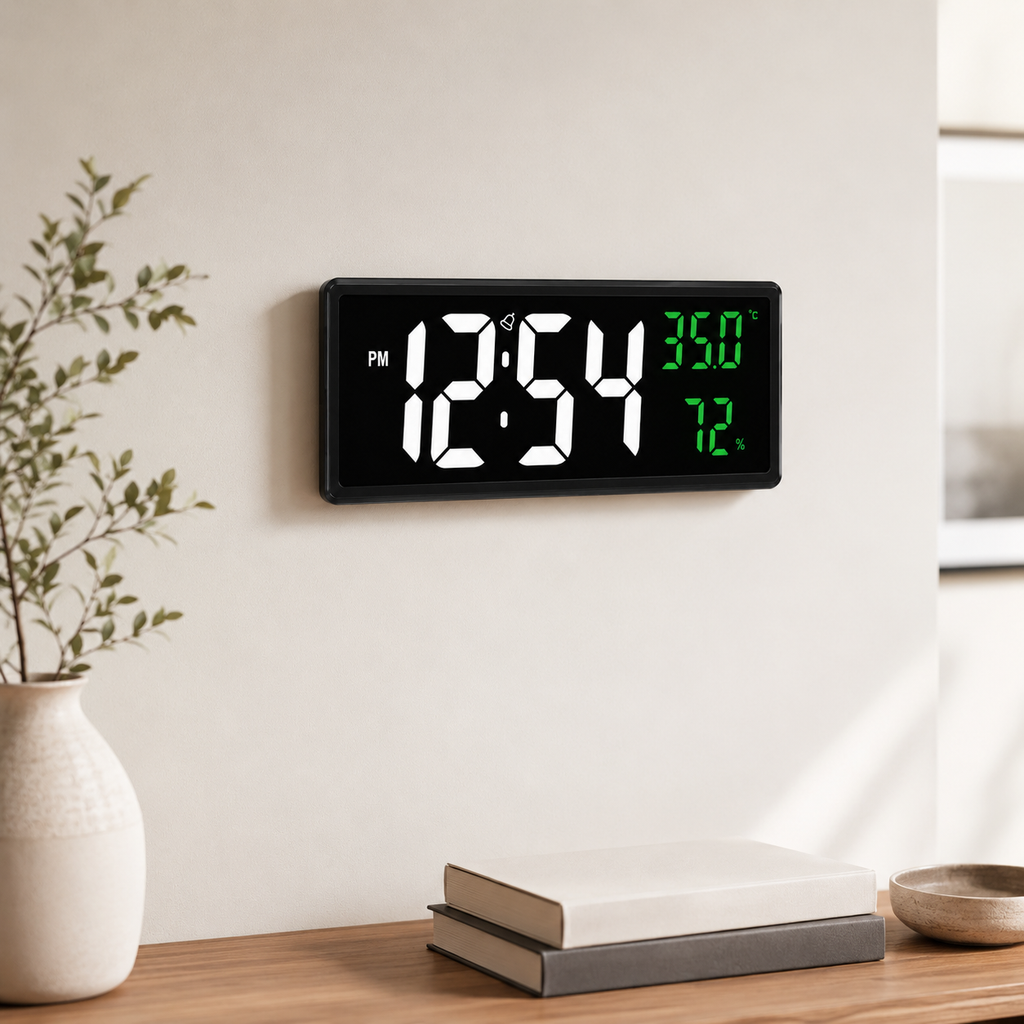 Horloge Murale Numérique LED 36,3cm Température Hygrométrie 3 Modèles