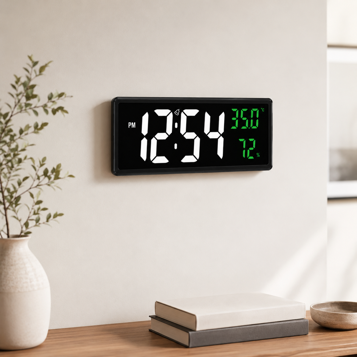 Horloge Murale Numérique LED 36,3cm Température Hygrométrie 3 Modèles