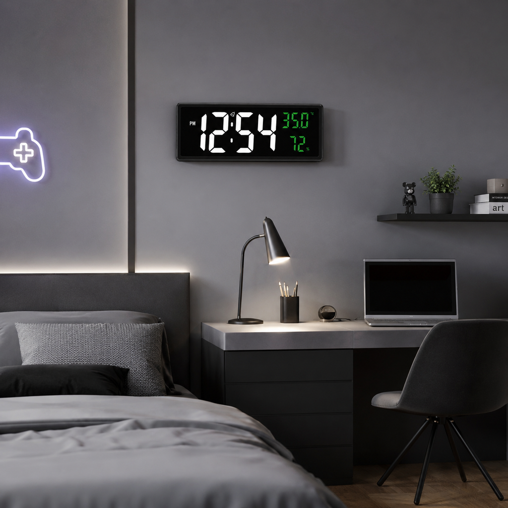 Horloge Murale Numérique LED 36,3cm Température Hygrométrie 3 Modèles