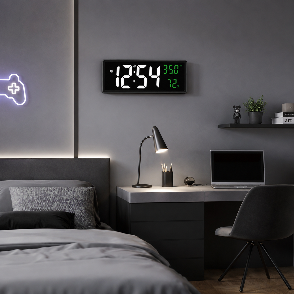 Horloge Murale Numérique LED 36,3cm Température Hygrométrie 3 Modèles