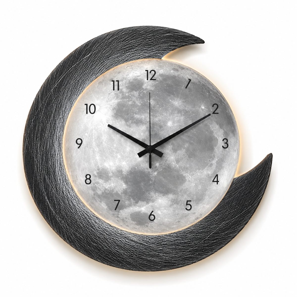 Horloge Murale Lune LED Acrylique 40–50cm Rétroéclairée 2 Modèles