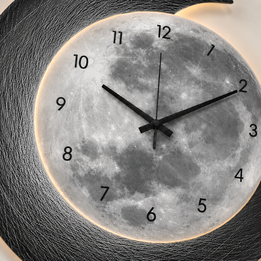 Horloge Murale Lune LED Acrylique 40–50cm Rétroéclairée 2 Modèles