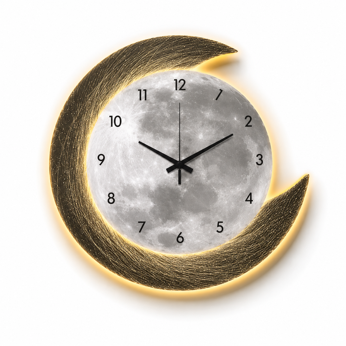 Horloge Murale Lune LED Acrylique 40–50cm Rétroéclairée 2 Modèles