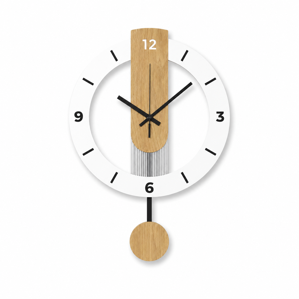 Horloge Murale Balancier Bois & Acrylique 39×28,5cm Mécanisme Silencieux