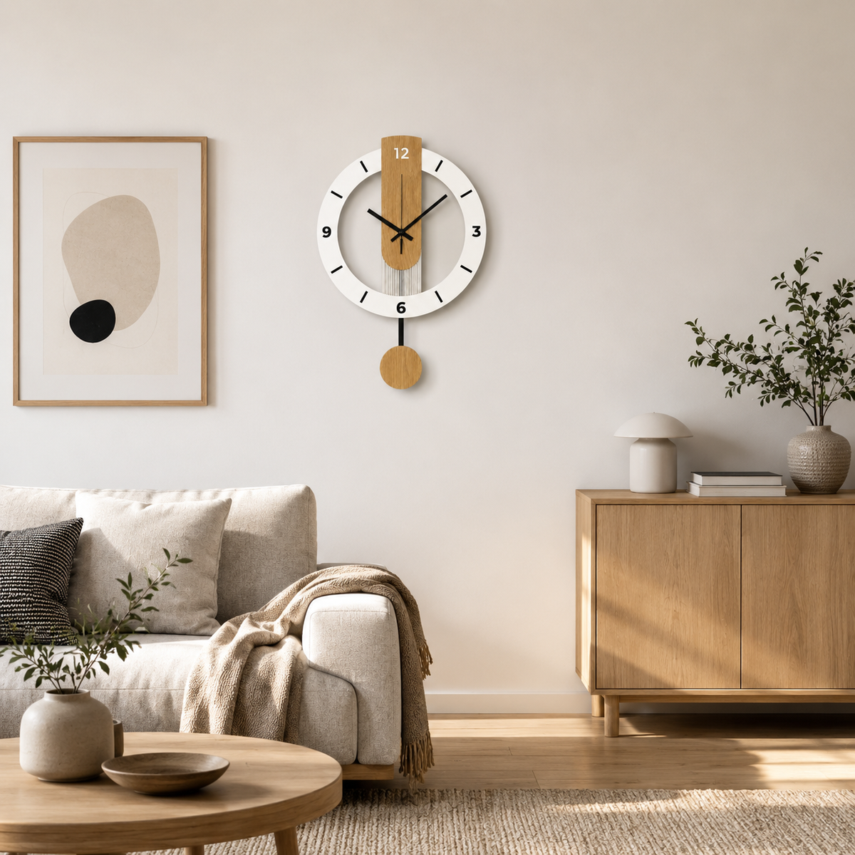 Horloge Murale Balancier Bois & Acrylique 39×28,5cm Mécanisme Silencieux