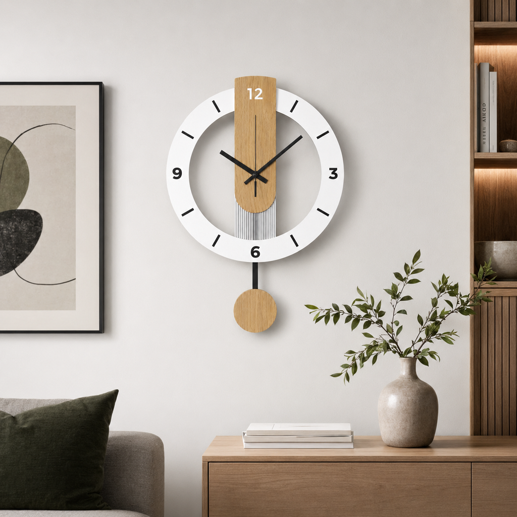 Horloge Murale Balancier Bois & Acrylique 39×28,5cm Mécanisme Silencieux