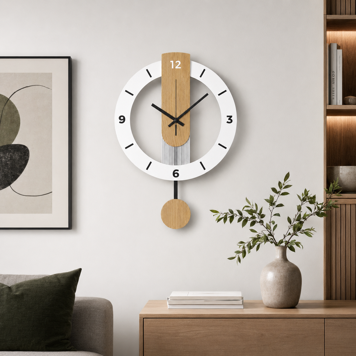 Horloge Murale Balancier Bois & Acrylique 39×28,5cm Mécanisme Silencieux