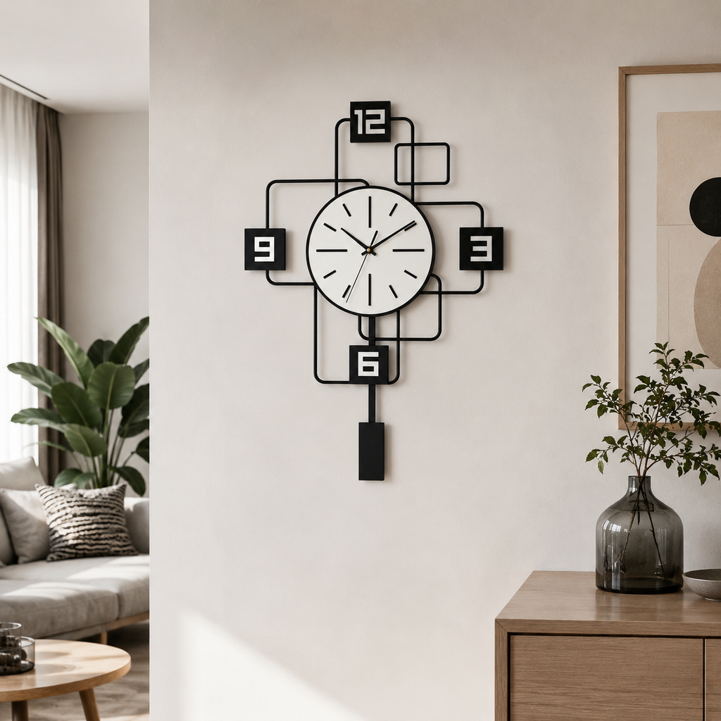 Horloge Murale Balancier Métal 40×28cm Mécanisme Silencieux