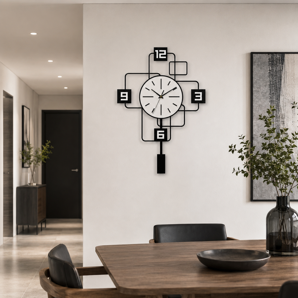 Horloge Murale Balancier Métal 40×28cm Mécanisme Silencieux