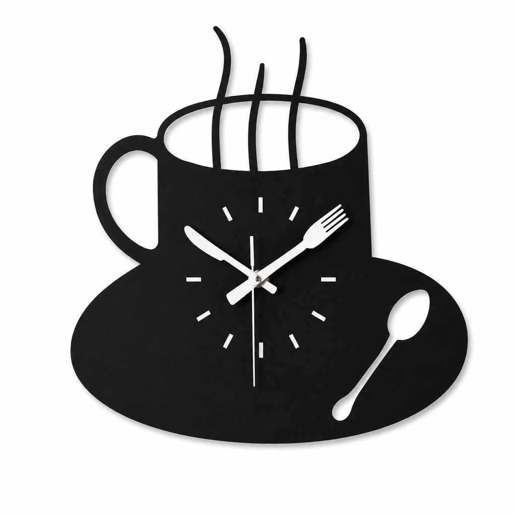 Horloge Murale Tasse Café Acrylique 30×29,3cm Mécanisme Silencieux