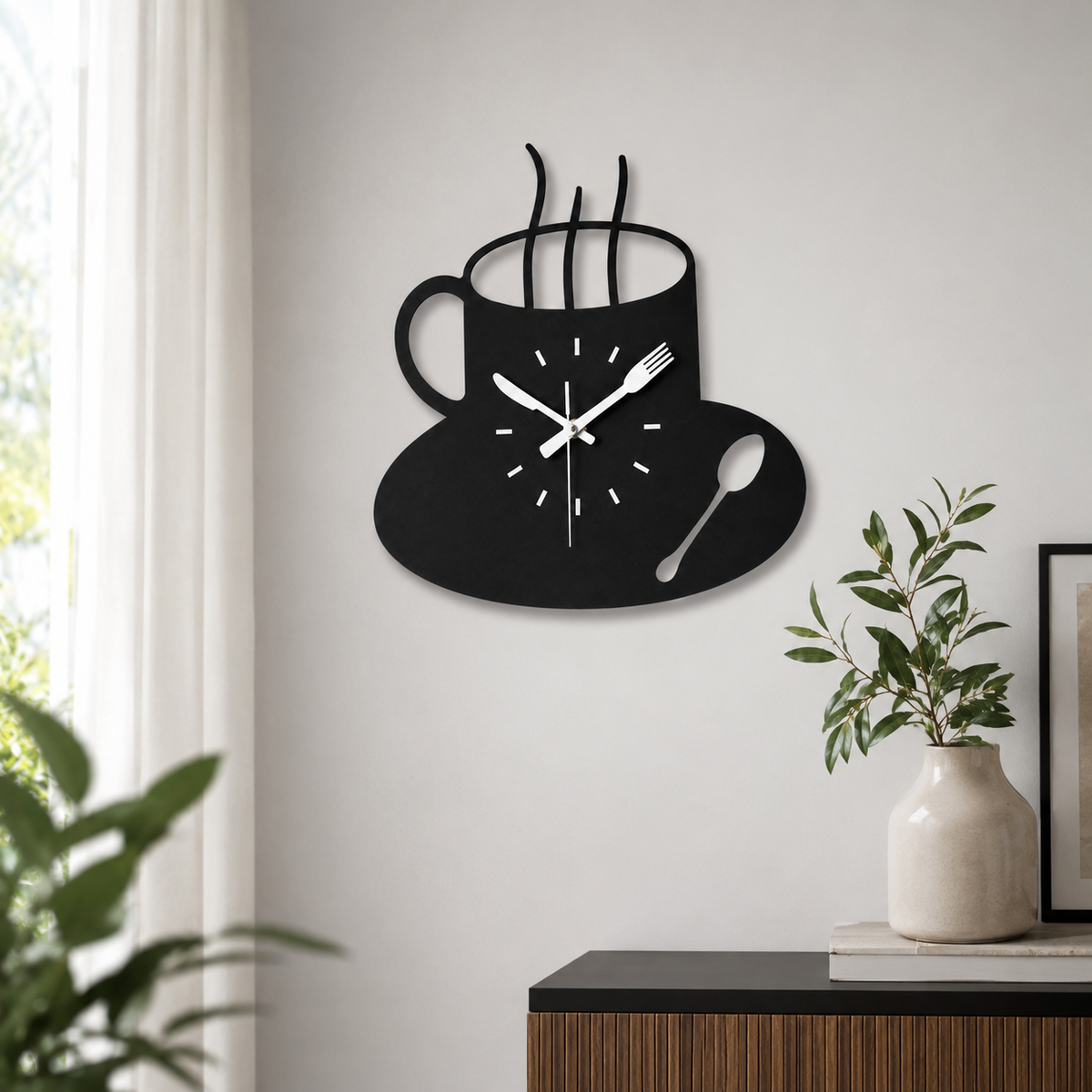 Horloge Murale Tasse Café Acrylique 30×29,3cm Mécanisme Silencieux