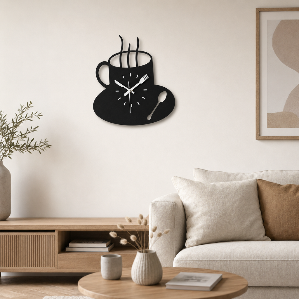 Horloge Murale Tasse Café Acrylique 30×29,3cm Mécanisme Silencieux