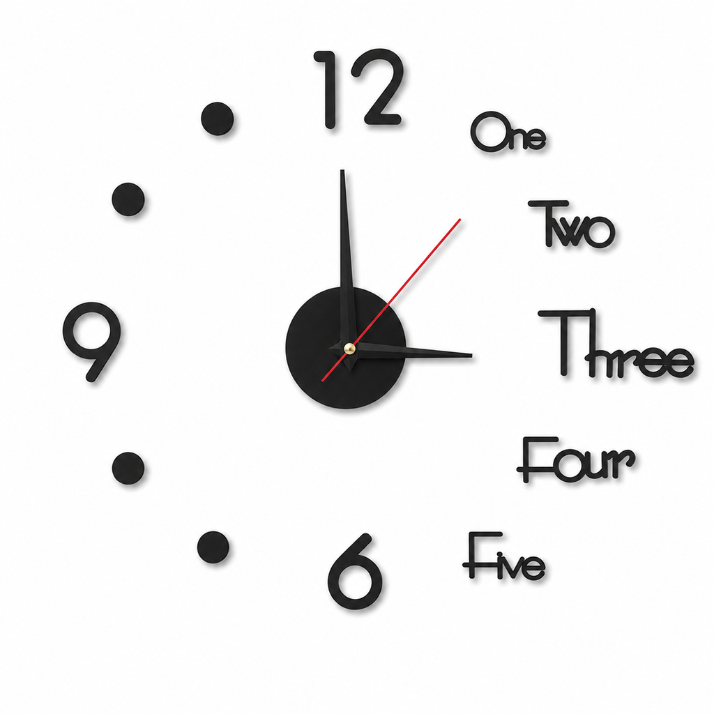 Horloge Murale DIY Autocollante Acrylique 40 cm Mouvement Quartz — 2 Modèles